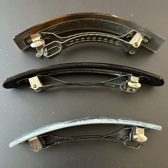 Lot Of 3 Vintage Hair Barrette Tortoise Shell Hand Painted Marble Shiny - Picture 3 of 5